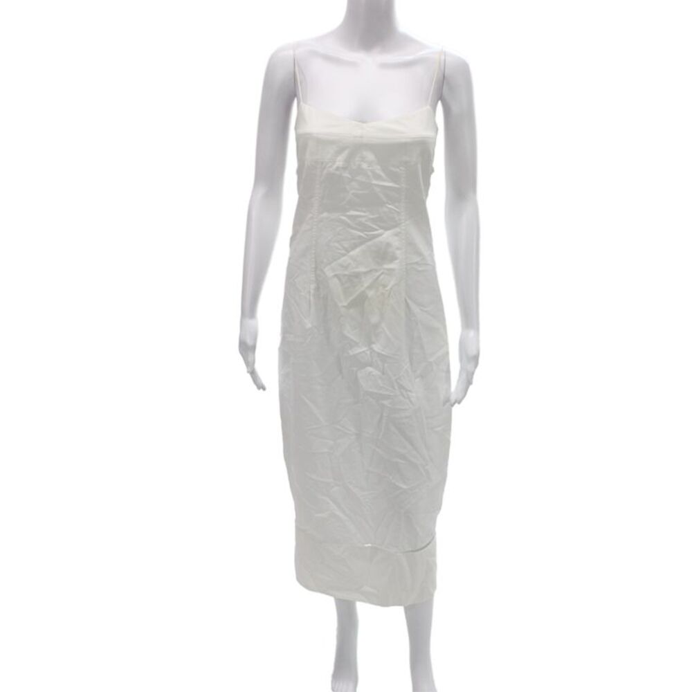 Khaite Women Sheath Dress White Scoop Neck Midi Cotton Sleeveless Size 2